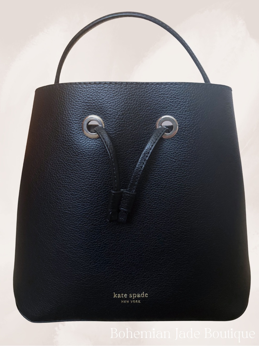 Kate Spade Eva Large Bucket Bag Black Pebbled Leather Drawstring Crossbody Purse - Picture 2 of 7